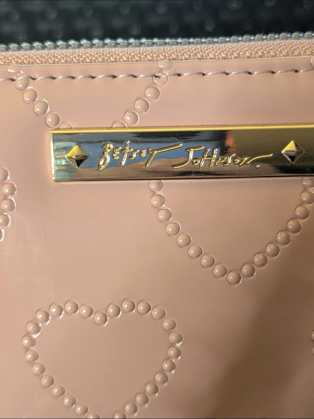 Betsey Johnson Pink Heart-Embossed Zip Wallet